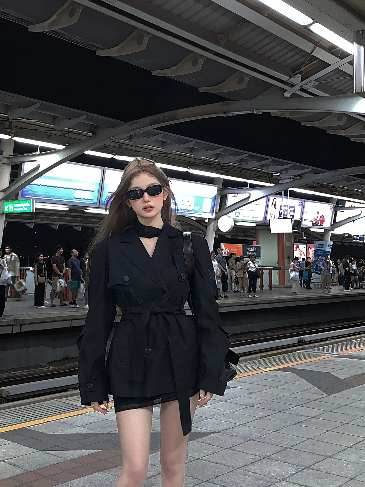 

Tongiiuu London Street Sle Women's Loose Fit Casual Double-breasted Coat Windbreaker Outerwear Mid-length Sve Long