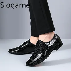 Men Modern Dance Shoes Man Outdoor Dance Leather Latin Jazz Shoes Indoor Suede Sole 2.5CM Heels Ballroom Waltz Shoes Stage Wear