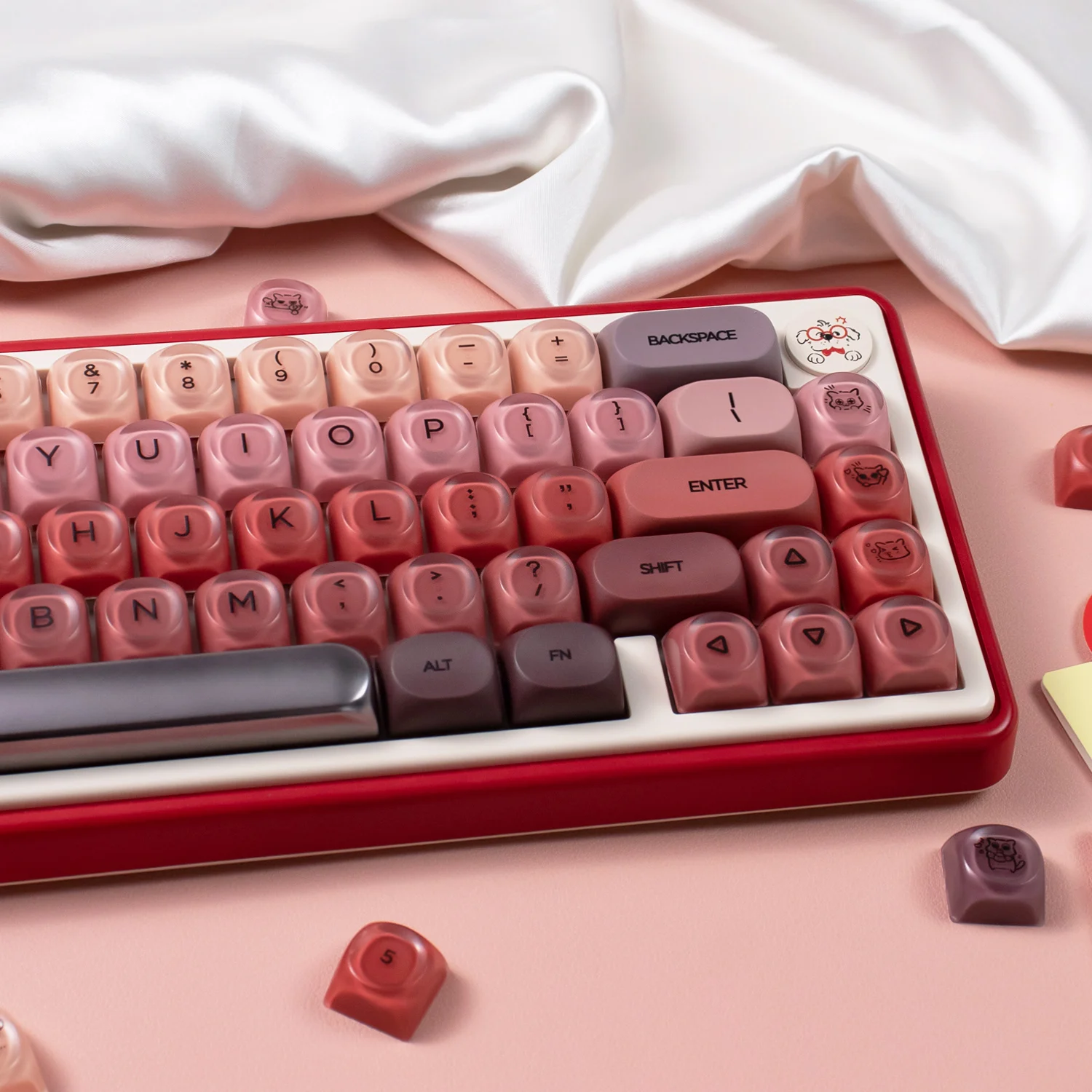 Capuchons de touches thème rouge à lèvres, 132 touches, profil HOA, PBT + PC, ronds, rouges, mignons, pour Kit de clavier mécanique MX