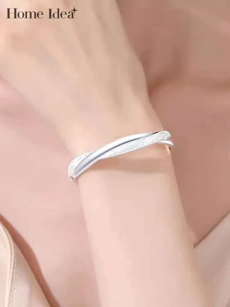 

Elegant Women 999 Sterling Silver Cuff Bracelet Open Adjustable Frosted Solid Fine Silver Bracelet Gift Jewelry