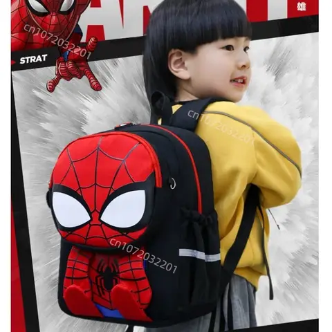 Bandai Spider Man Amine Backpack Cartoon 3D Printing Iron Man Grades 1-3 Student Backpack Double Shoulder Bag For Boy Gifts