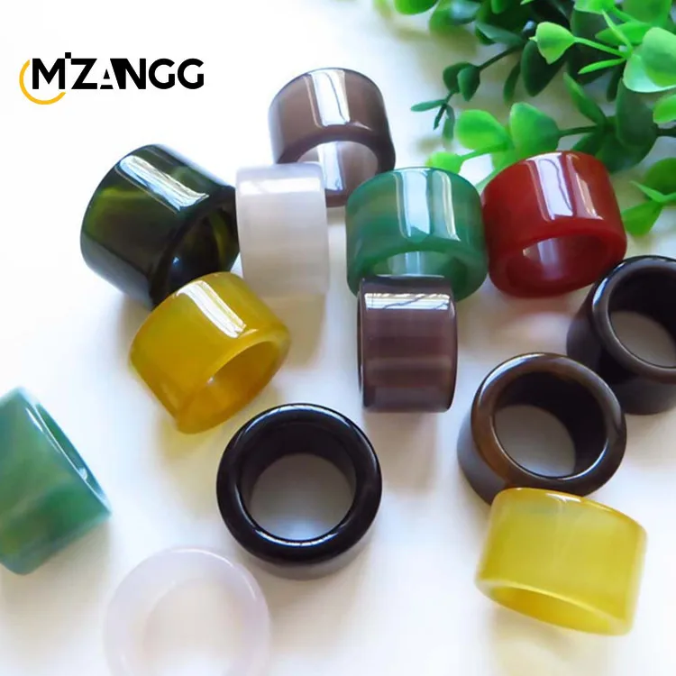 Natural Agate Green Black and White Yellow Ring Chalcedony Wide Ring Fashion Charm Jewelry for Men and Women Holiday Gifts