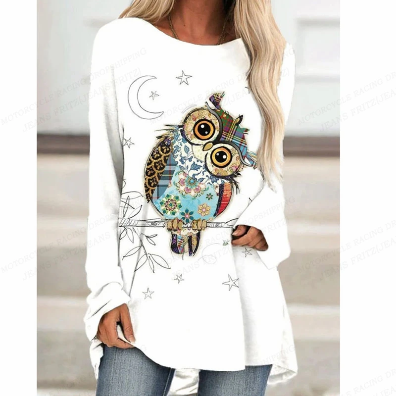 Owl T Shirt Women T-shirt Women Fashion T-shirt Animal Tshirt Long Sleeve Tops Tees Essiential Tops Kawaii Tunic Womens Clothing