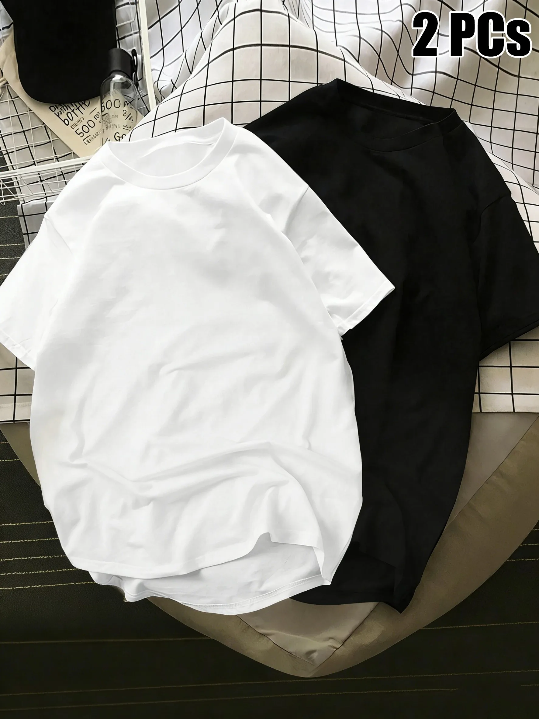 

2Pcs Male Solid Fashion Summer T-Shirts Sets 21 Color Cotton Short Sleeve Simple All-Match Top Casual Loose Tees Sport Clothes