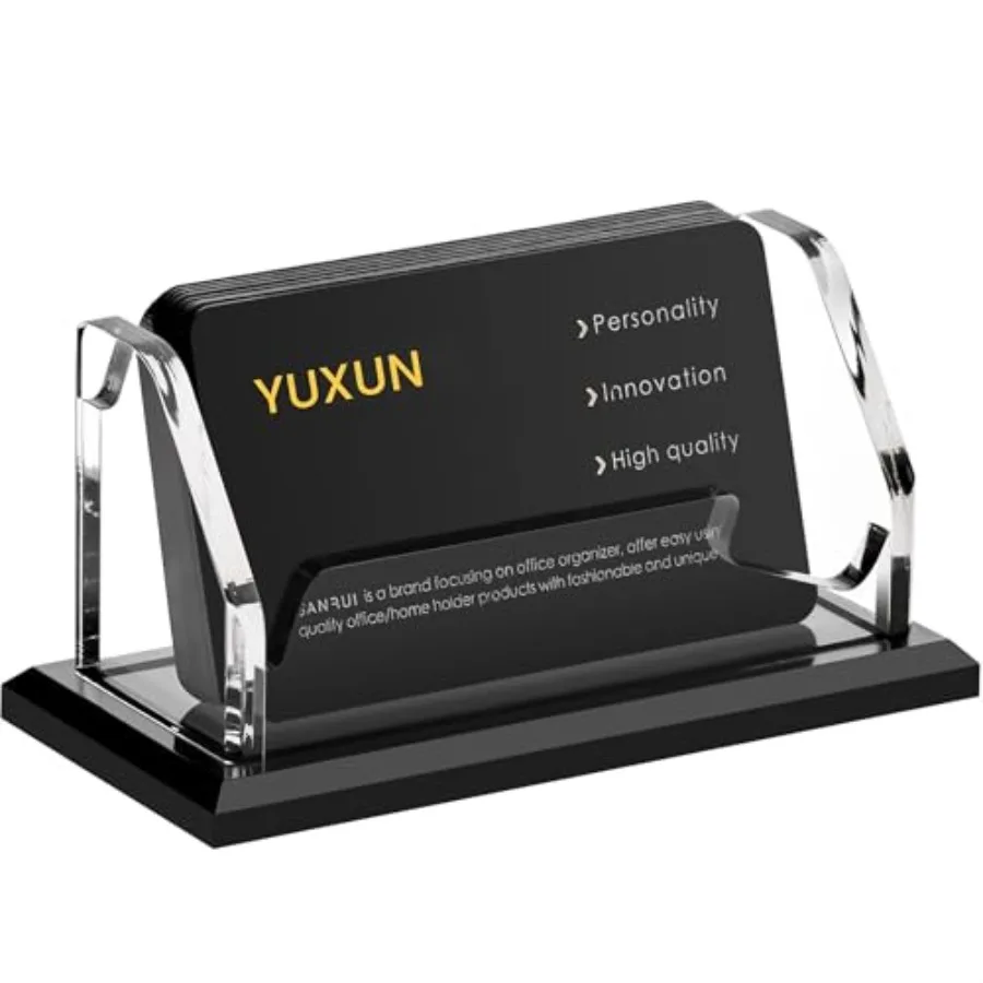 Black Business Card Holder for Desk-1 Slot, Acrylic Business Card Holder for Women Men, 50+ Business Cards Display Stand for Ex