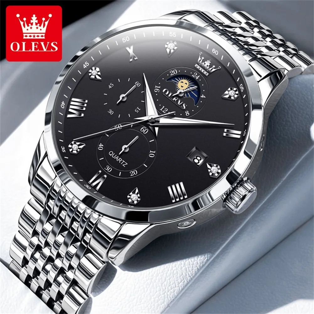 OLEVS 2925 Herren Quarz-Armbanduhren Luxusmarke Mondphase Wasserdicht Chronograph Leuchtend Kalender Business Dress Herrenuhr