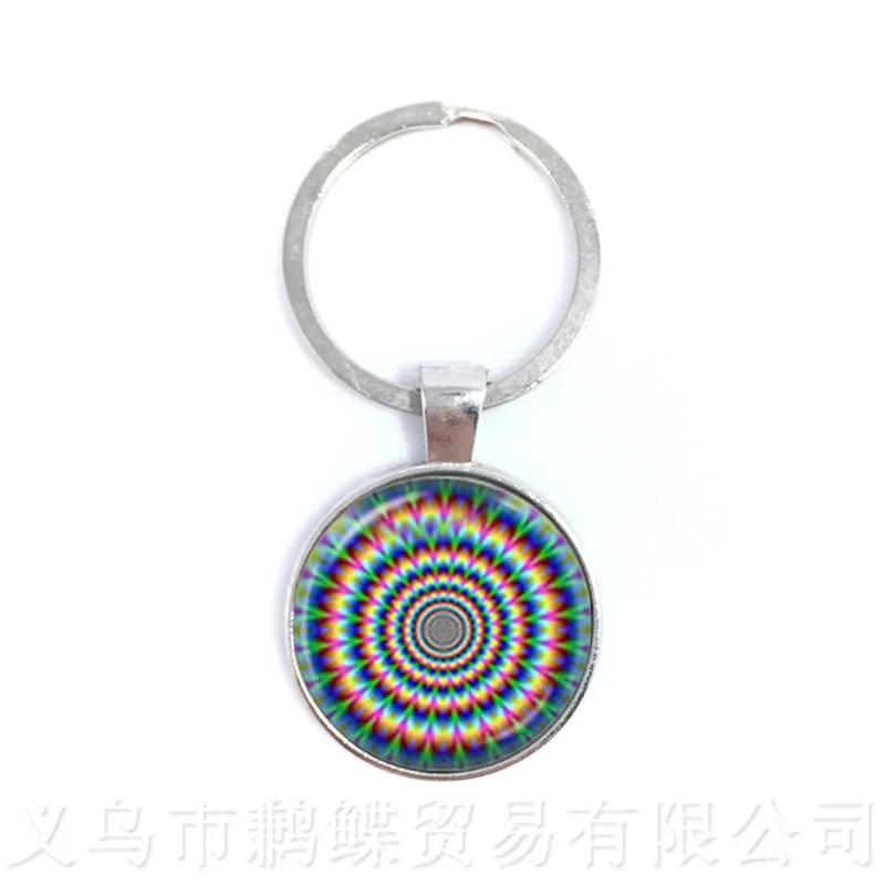 Beautiful Peacock Feathers Keychains Mandala Glass Cabochon Buddhism Pendant For Children Men Women Creative Gift Keyring