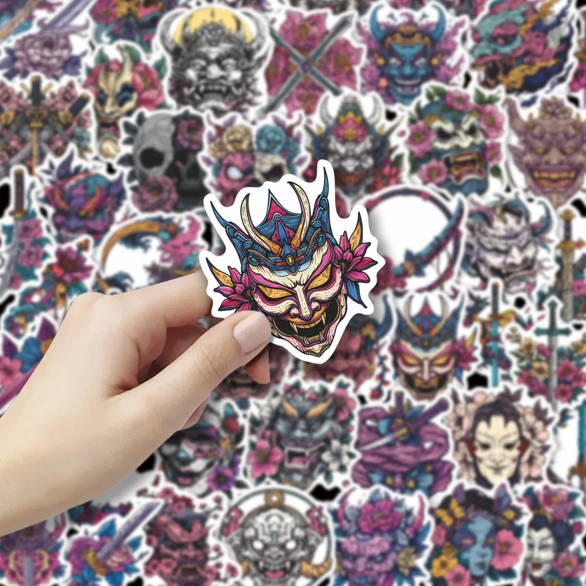 Japanese Demon Mask Stickers Cool Graffiti DIY Toys Gift Decorative Scrapbook Junk Journals Laptop Notebook Bottles Waterproof