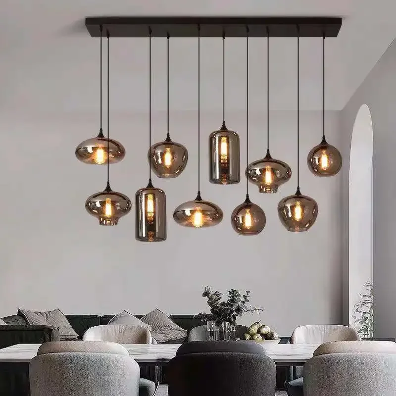 

Designer's Creative Gray Glass LED Pendant Lamp Kitchen Restaurant Bedroom Bar Living Room Chandelier Home Decor Attic Lighting
