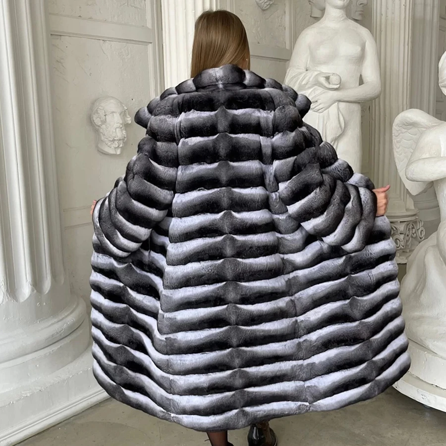 Abrigo largo de lujo para mujer, chaqueta cálida de invierno, piel de conejo Natural, Chinchilla Rex, el más vendido