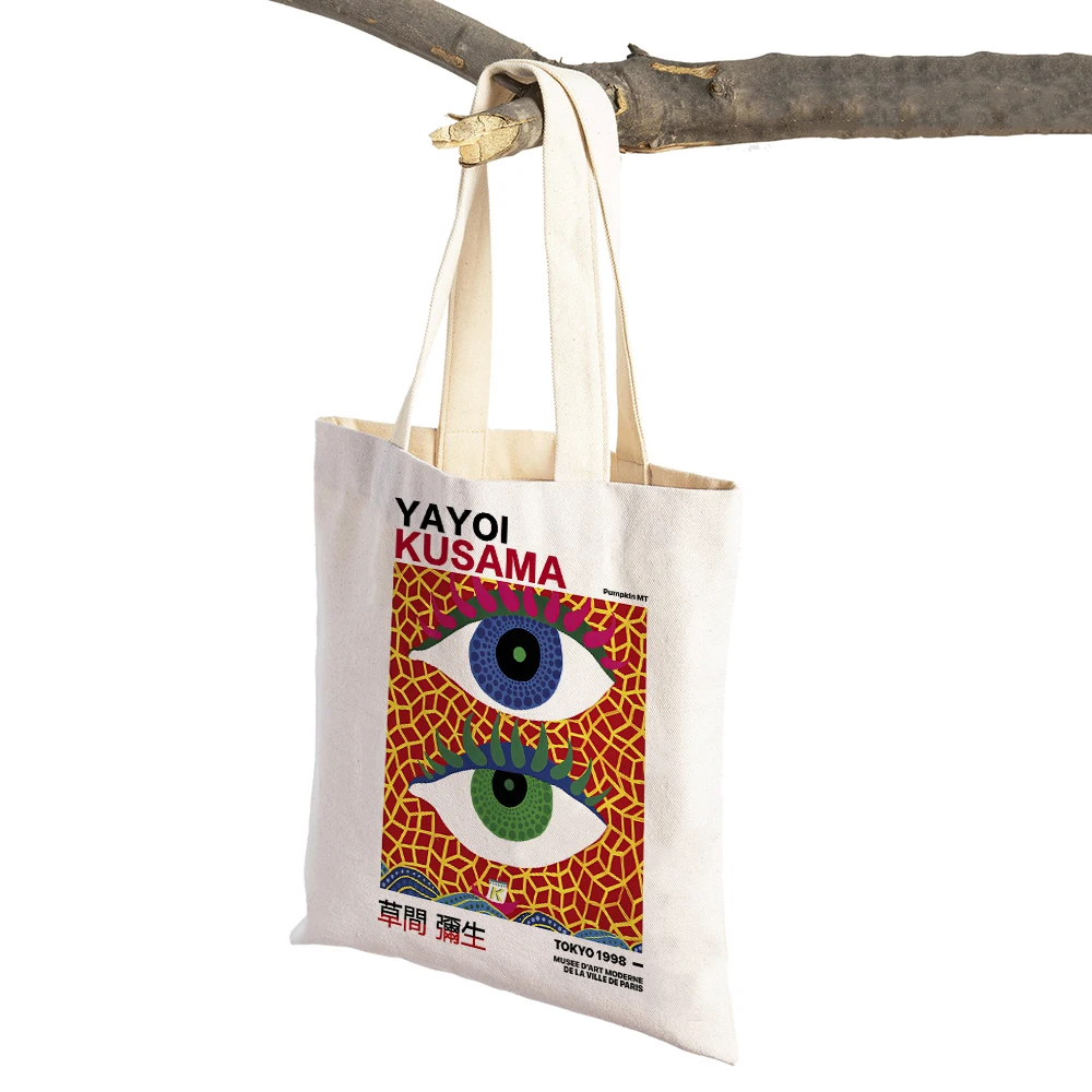 

Yayoi Kusama Pumpkin Eye Abstract ModernSupermarket Shopper Bags Nordic Girl Lady Tote Handbag Both Sided Canvas Shopping Bag