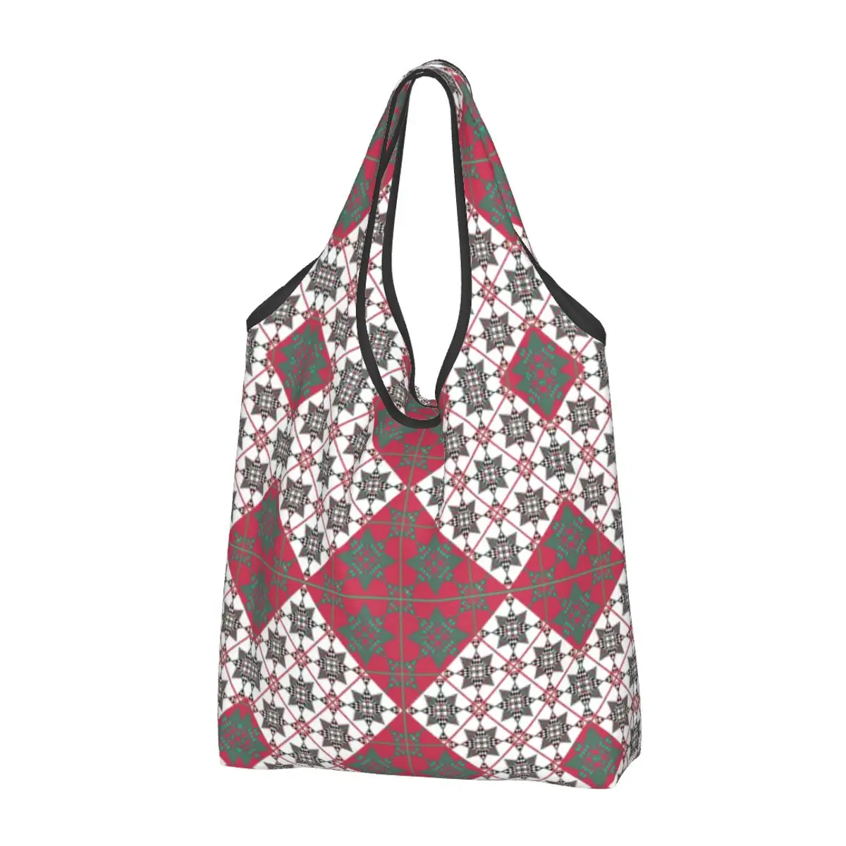 Recycling Kabyle Pattern Shopping Bag Women Tote Bag Portable Geometry Amazigh Grocery Shopper Bags