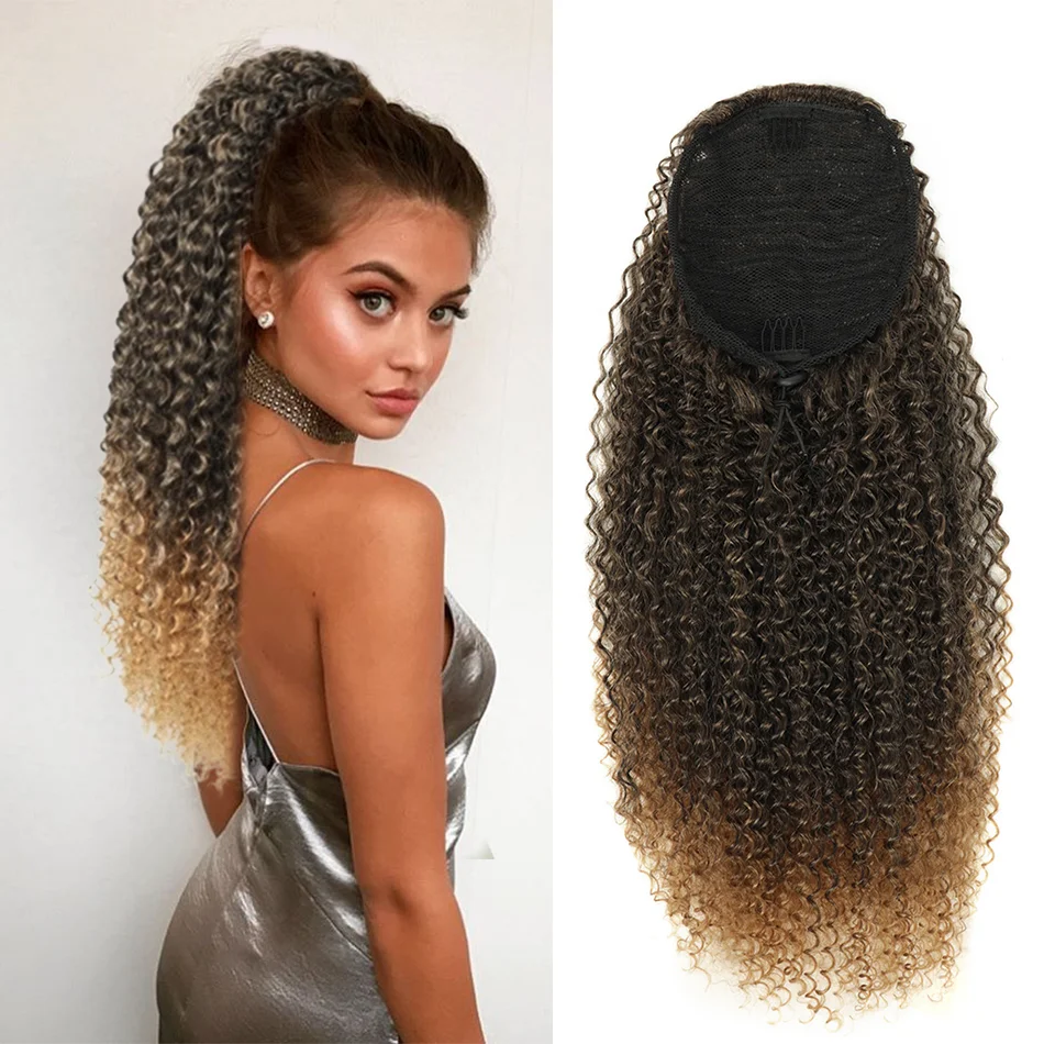 24 Zoll verworrener lockiger Pferdeschwanz, weiche synthetische Haarverlängerung, Kordelzug, Pferdeschwanz-Haarteile, schwarzer Clip-in-Pferdeschwanz für Frauen – Detail 39