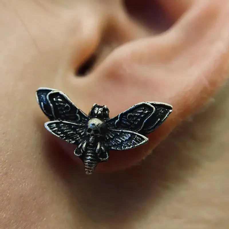 Gothic Death Moth Earrings For Women Girls Fashion Witch Punk Jewelry Accessories Gift Vintage Skull Moth Insect Charm Earrings