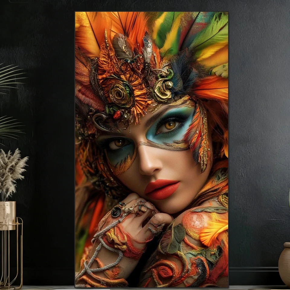 

Набор для алмазной вышивки 5D DIY: Картина «Женщина с племенными перьями», полная алмазная мозаика, стразы, декор для дома, подарок для творчества