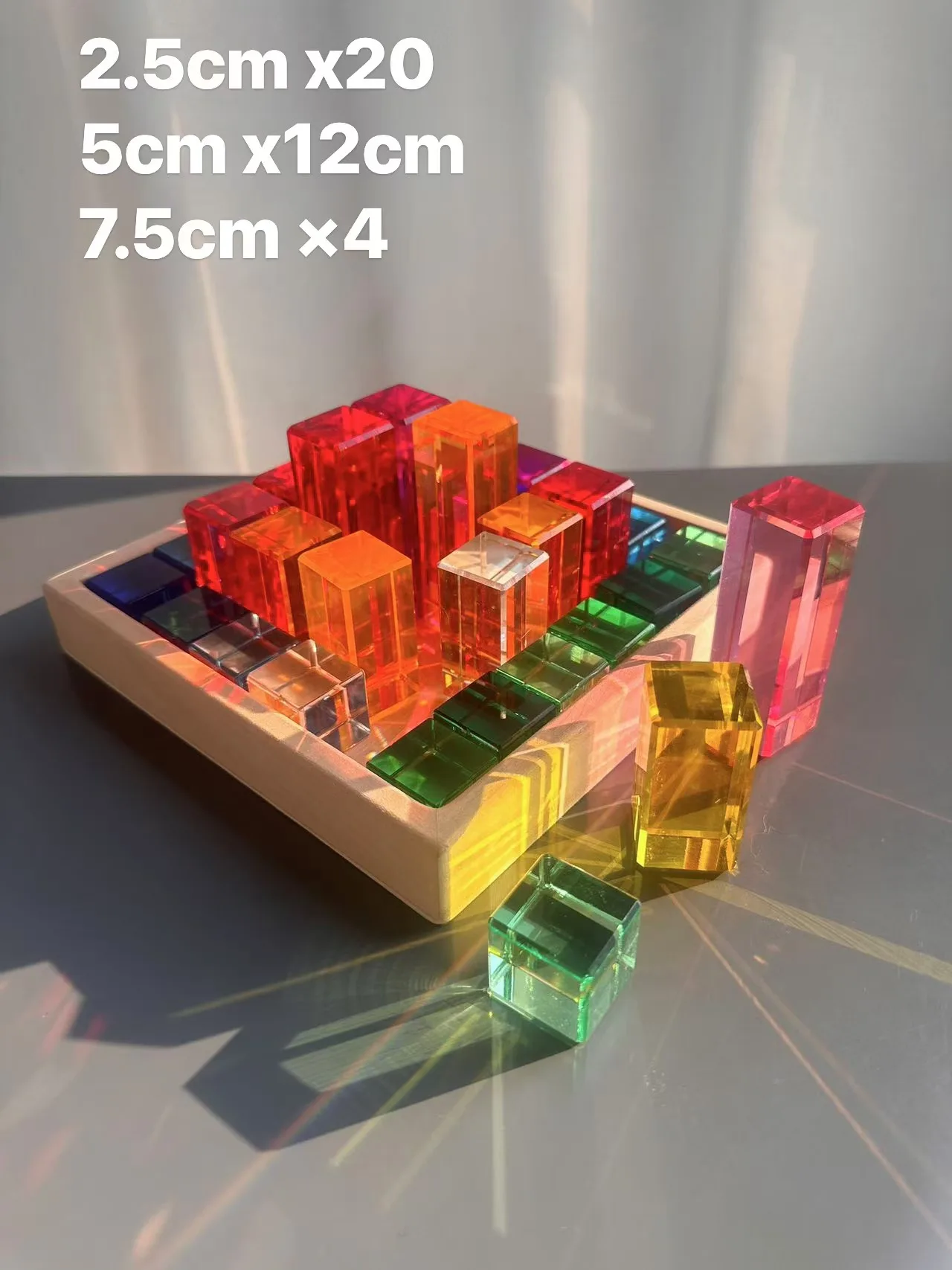 Houten bouwstenen set stapelen kasteelspeelgoed met transparante blokjes regenbooghout bomen dieren giraffe voor kinderen