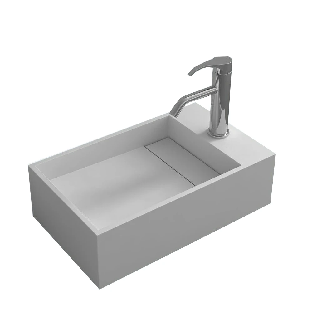 

Bathroom Rectangular Sink Wall Mounted Solid Surface Stone Washbasin Hidden Style Drain 20099A