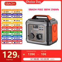SBAOH P302 300W 296Wh Portable Power Station Generator Quick Charge 230V AC Sockets DC Ports and LED Torch for Travel Camping