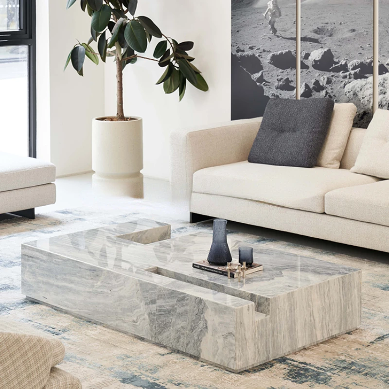 Rectangular coffee table/minimalist and luxurious living room with natural marble for household use/