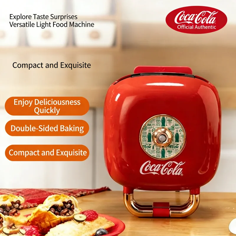 Máquina para Sándwiches Coca Cola, Máquina Multifuncional para Desayunos, Mini Máquina Automática para Hacer Pan, Máquina para Hacer Tostadas y Waffles
