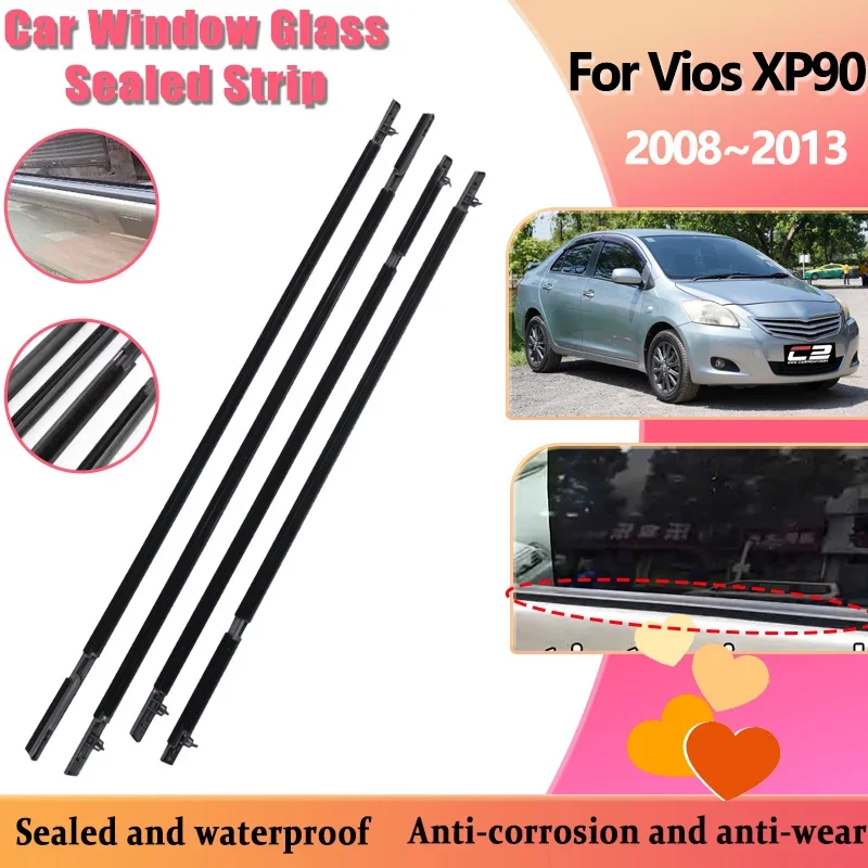 

Car Window Glass Sealed Strip For Toyota Vios XP90 2008~2013 Belta Limo Black Laminate Protector Weatherstrip Accessories 2009