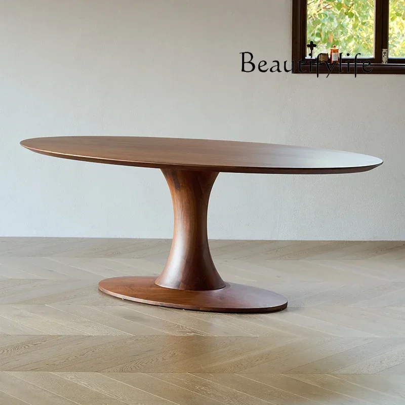yj39 North America Black Walnut Wood Table High-End Solid Wood Villa Dining Table Italian Minimalist Oval Dining Table