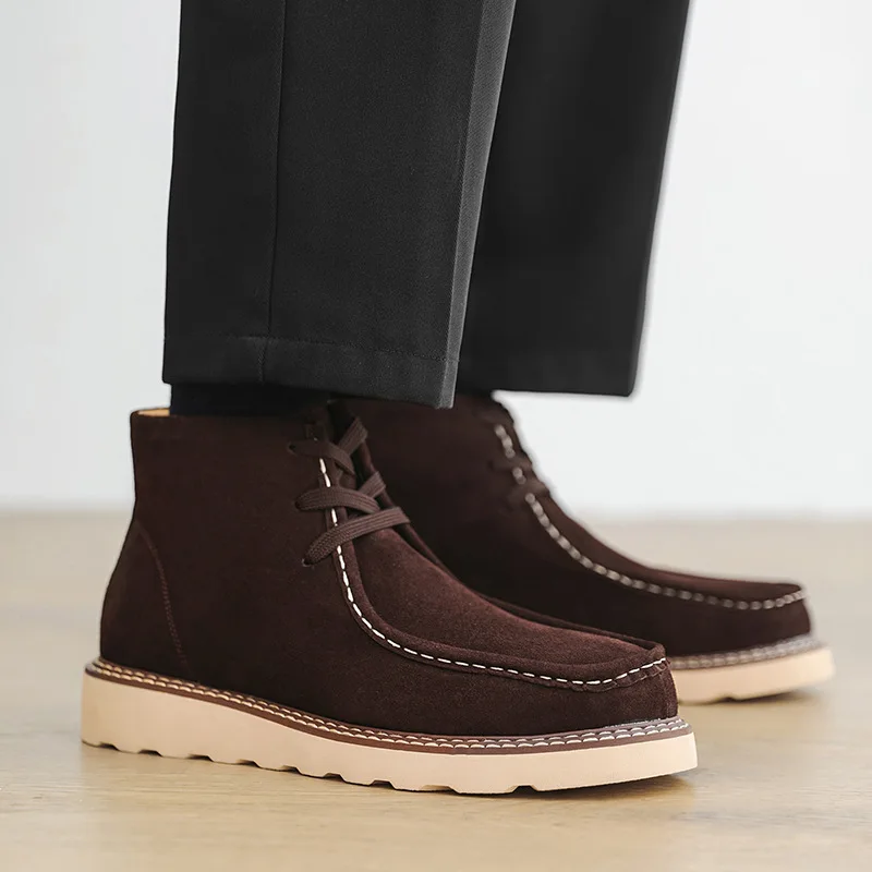 

Men's Ankle Boots Retro Suede Casual Boots Quality High-top Boot Laced Oxford Boot Non Slip Platform Boots Classic Business Boot