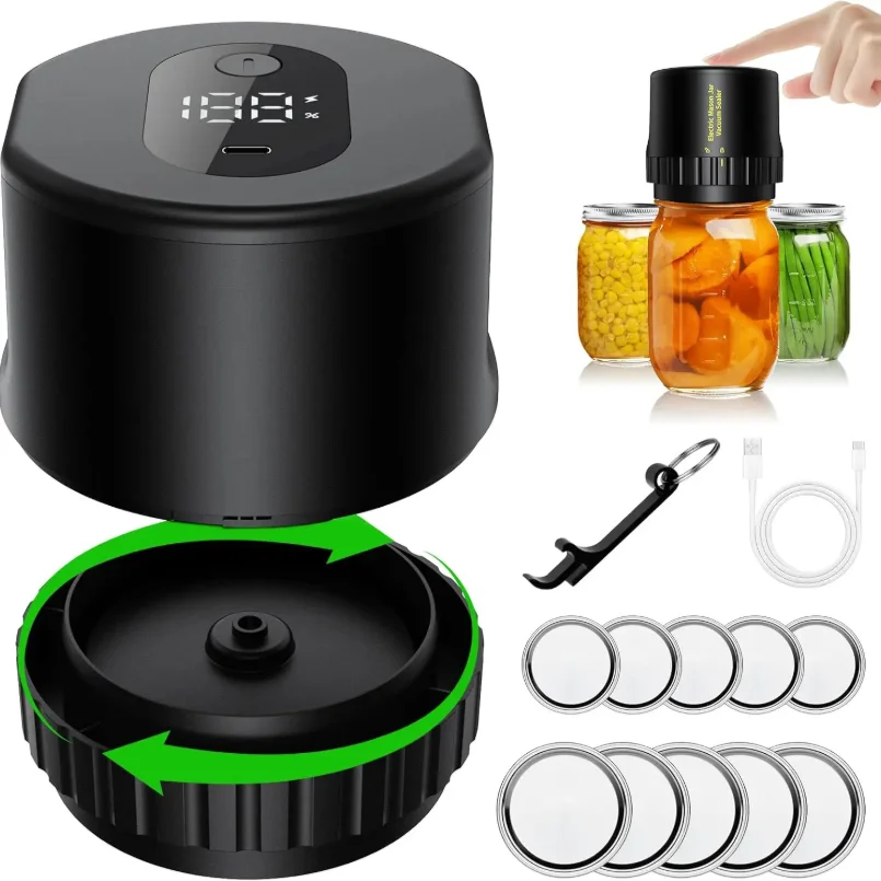 Kit de sellado al vacío eléctrico para tarros de albañil, sellador al vacío automático mejorado con bomba de vacío de montaje externo, sello al vacío para tarros de albañil