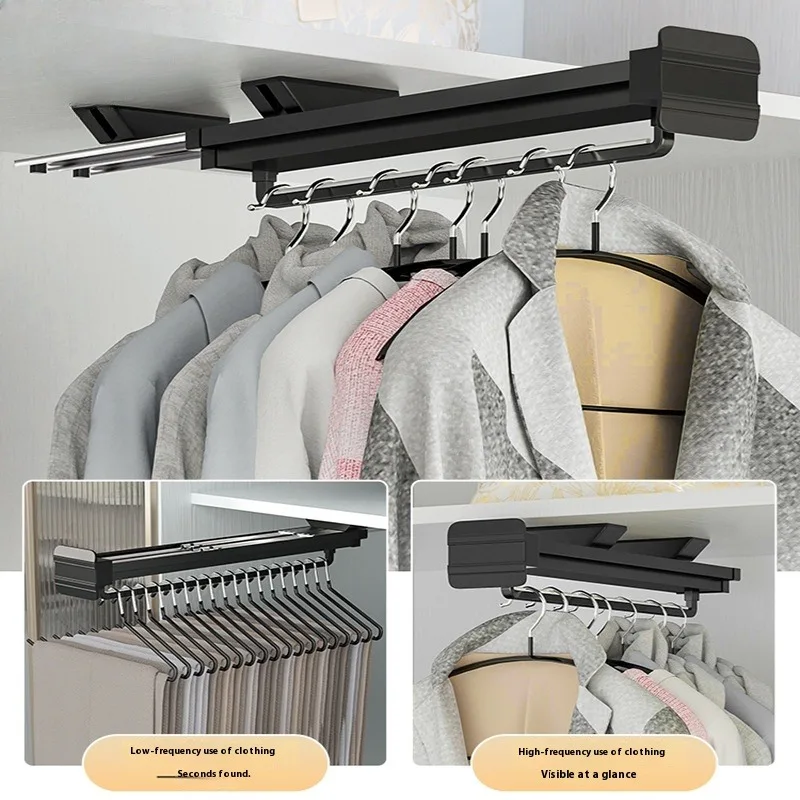 Telescopic Clothe Hanging Rod Hanging Clothes and Trousers in Home Wardrobe Multi-functional Storage and Pull-out Clothes Hanger