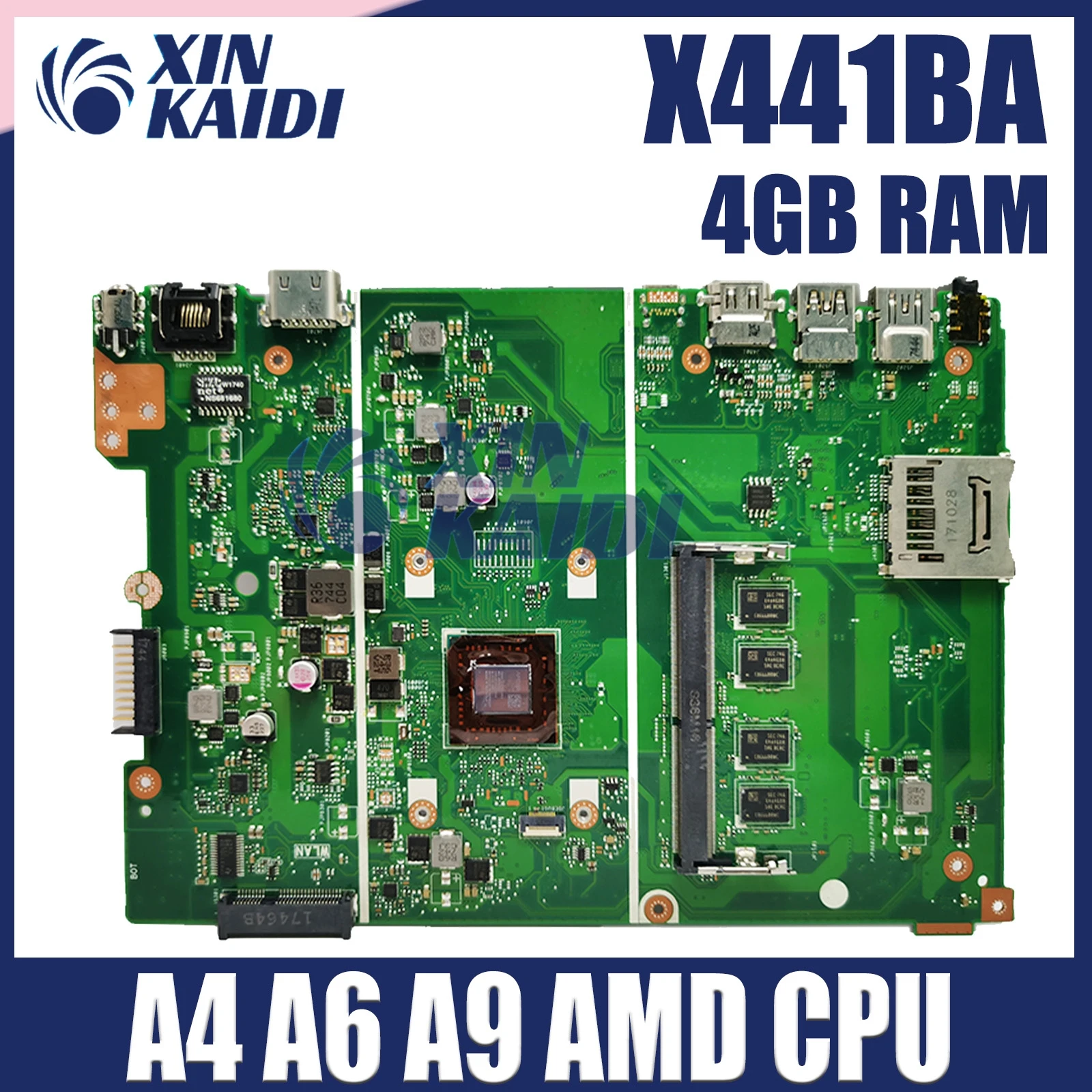 

X441BA For ASUS Laptop Motherboard X441 VivoBook A441B K441B F441B X441BA X441B​​ W/CPU Laptop Mainboard