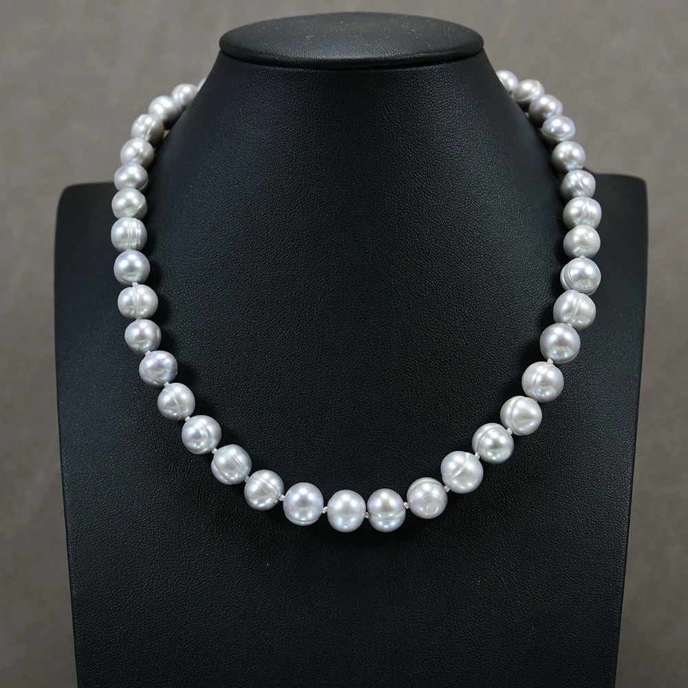 G-G Natural 10-11mm Cultured Silver Gray Potato Freshwater Pearl Choker Necklace 17