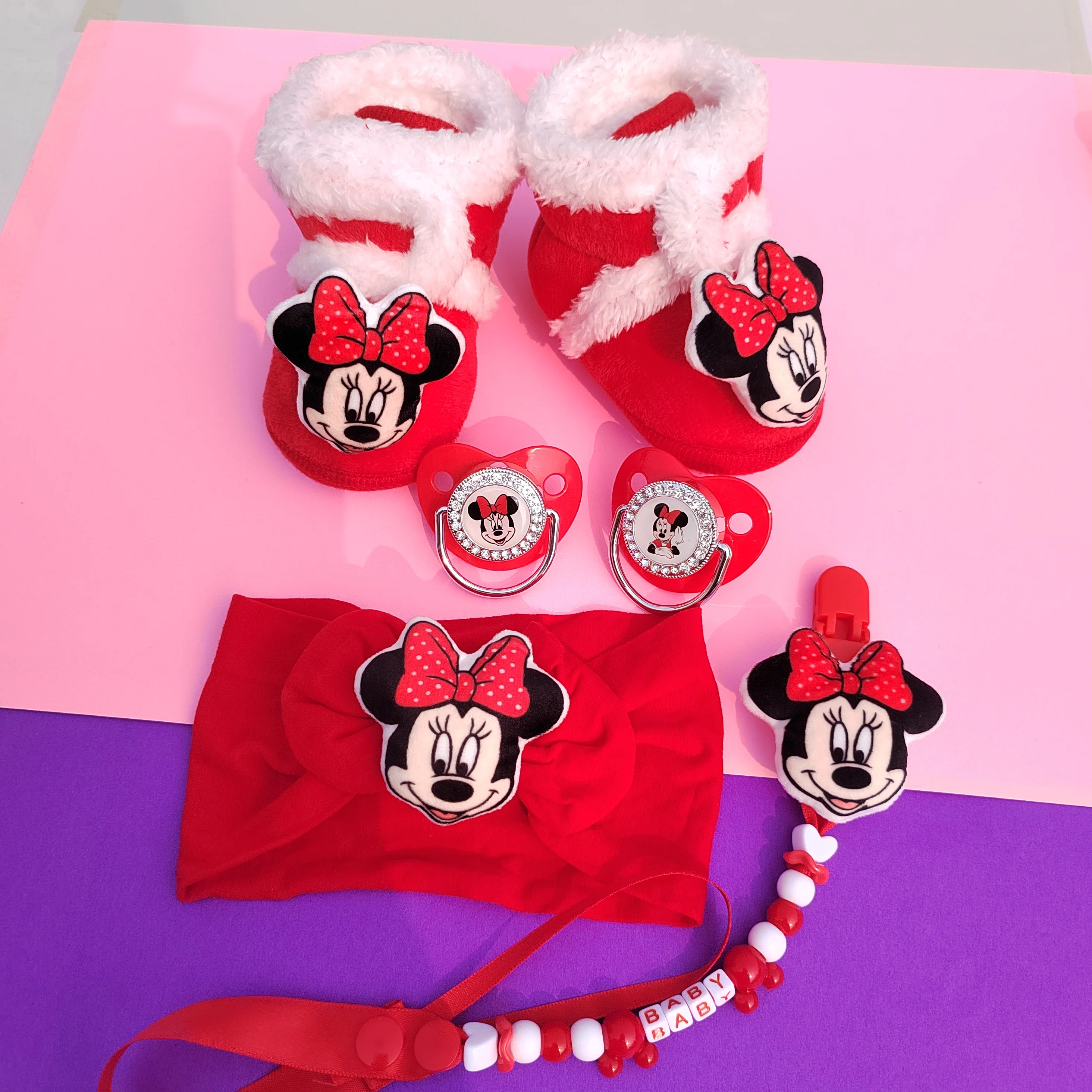 Disney Furry Boots Deluxe Diamond Baby Pacifier chain clip Newborn baby pacifier pacifier cover set Baby decoration items girl