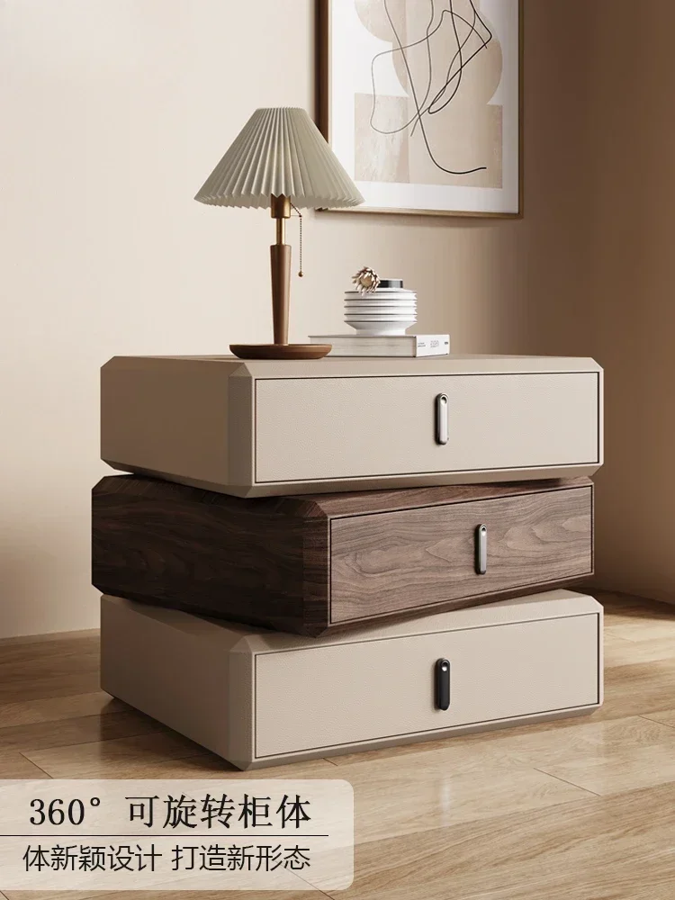 For 2024 three-layer rotatable all-solid wood bedside table, simple modern light luxury mini creative bedside