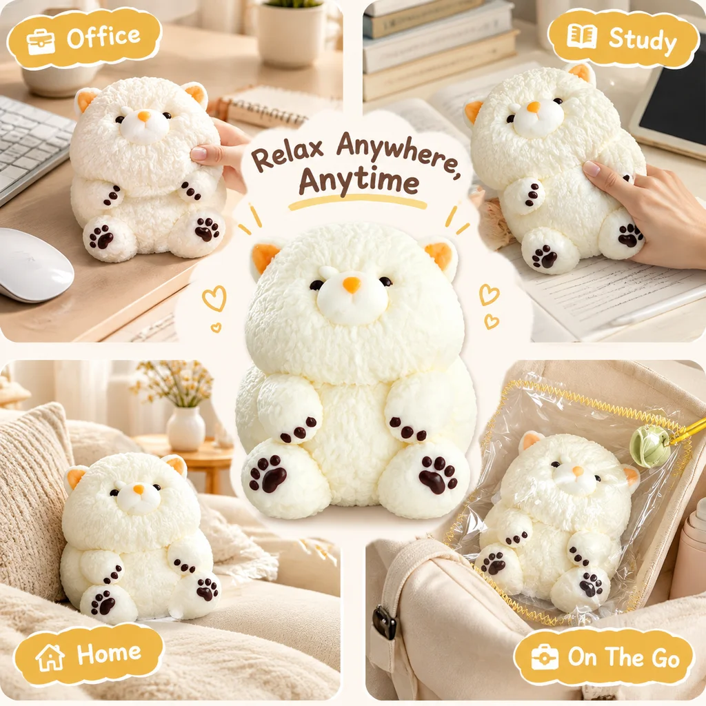 Food Grade Silicone Squeeze Toy Cute White Fluffy Cat Squishy Toy With Orange Ears Stress Relief Fidget Toy For Children