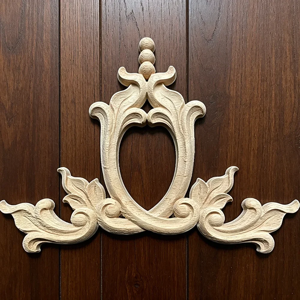20cm Oak Furniture Applique Corner Onlay Unpainted Hand-Carved Home Decals for Door Wall Furniture Frame Decor