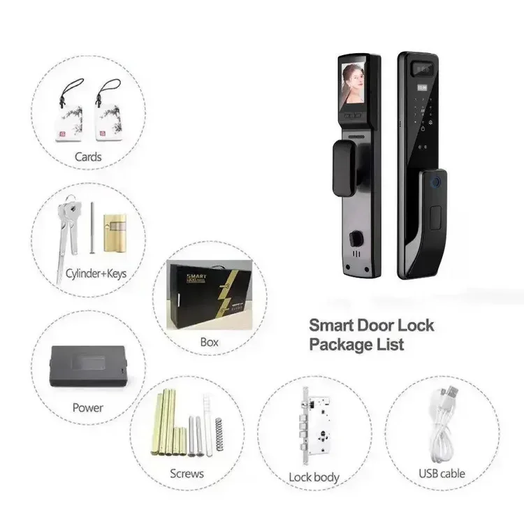 005Smart Home Automatic Fingerprint Digital Safe Door Lock with 3D Face Recognition Wood Aluminum Doors WiFi Network Compatible