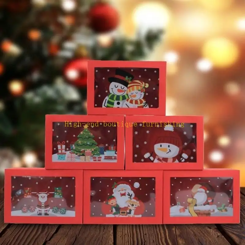 

L9NB 12 шт. Рождественская коробка для печенья с окном Праздничные коробки для выпечки кондитерских изделий