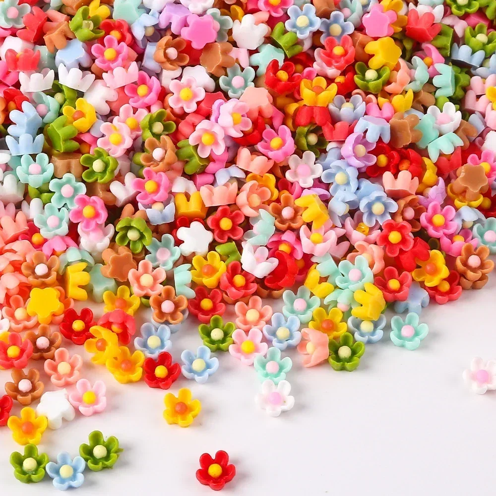 100 sztuk 6mm akrylowy kwiat DIY Nail Art żywica wielokolorowy kwiatowy Nail Art Charms w kształcie kwiatu artykuły do ​​Manicure do Manicure — zdjęcie 4