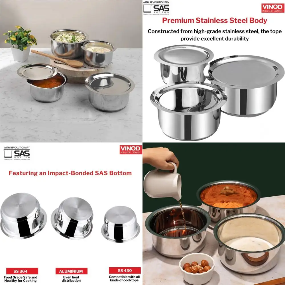 

Tri-Ply Stainless Steel Cookware Set: 1.4L, 1.8L, 2.2L Pots with Lids for Gas and Induction, Silver