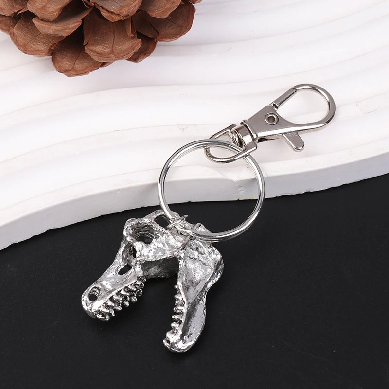 Dinosaur Skull Keychain Tyrannosaurus Rex Cyberpunk Goth Animal Teeth Skeleton Cranium Gothic Jewelry Gift