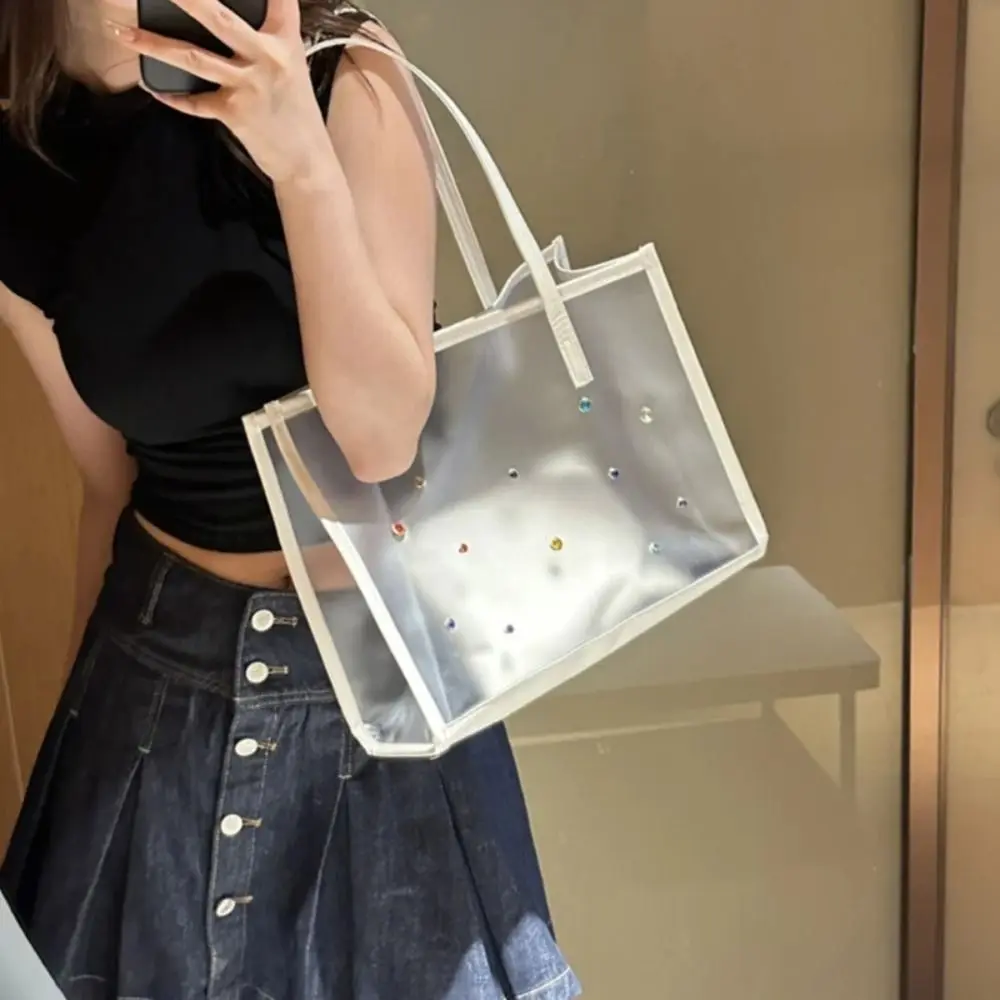 2pcs/set Large Capacity Transparent Shoulder Bag New PVC Fashion Beach Tote Bag Solid Color Jelly Pack Daily Shoulder Bag