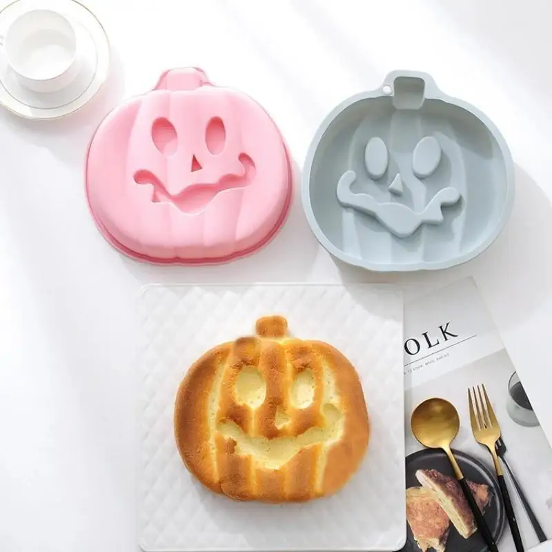 1 Pcs 8 Inch Pumpkin Shaped Silicone Baking Mold Halloween Mousse Cake Tray DIY Holiday Pastry Making Household Kitchen Supply