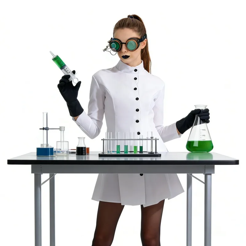 

Mad Scientist Cosplay Doctors and Nurses Costume with Accessories Props Laboratory Uniform Full Set for Women Adults