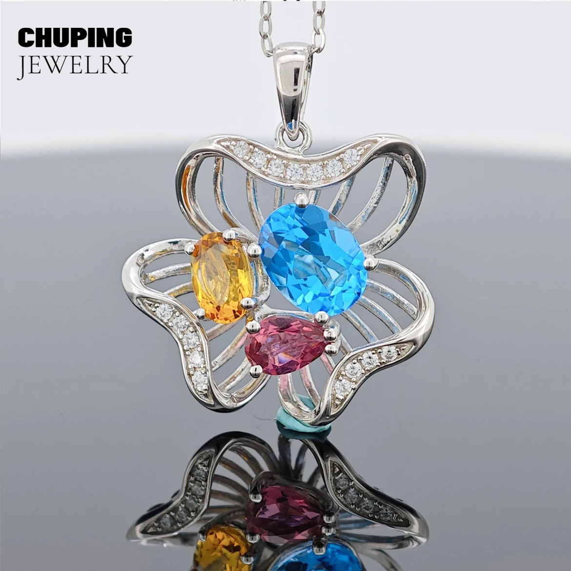 

ChuPing трехцветный кристалл S925 серебряное ожерелье для женщин классические вечерние ювелирные изделия подарок на день Святого Валентина или день рождения