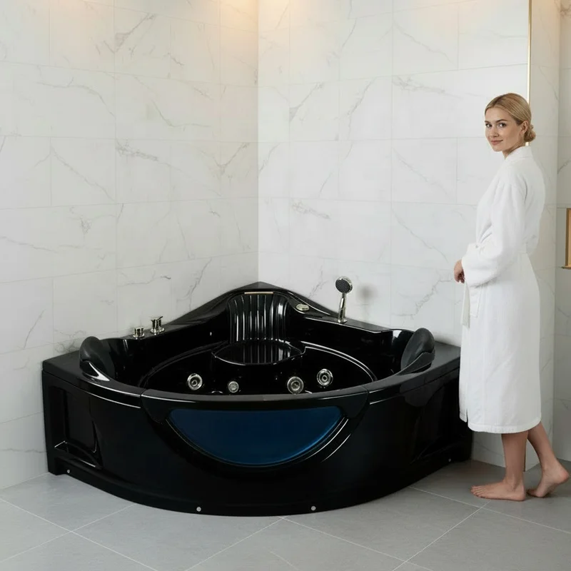 

&c Black Sale Modern Indoor Glass Bath Prices Spa Massage Corner Multi Functional Acrylic Jacuzzier Hot Tub Bathtubs Whirlpools