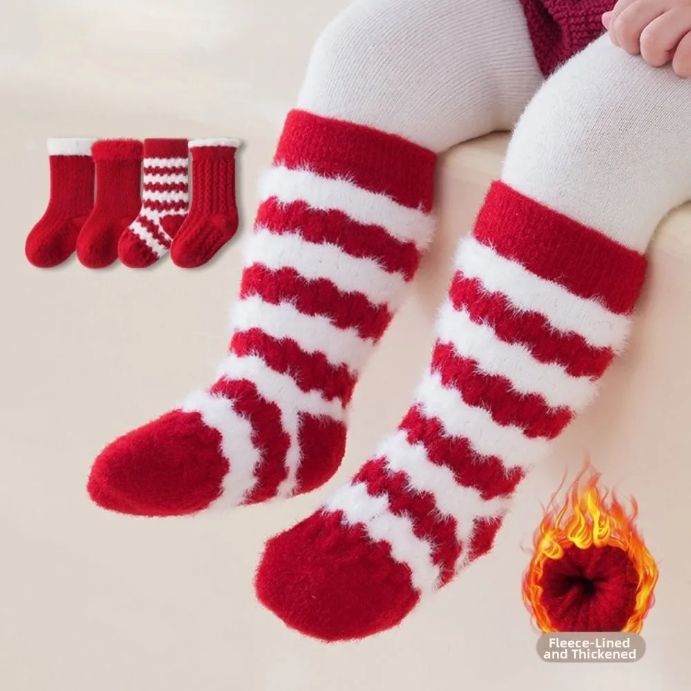 

New Red Stripe Baby New Year Socks Soft Thickened Floor Socks Anti-Cold Boneless Socks