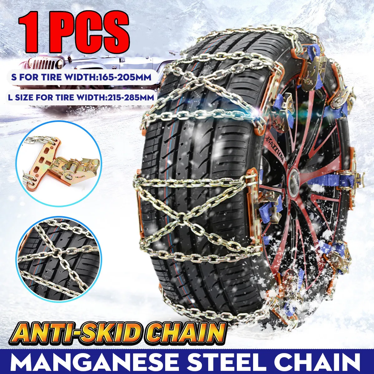 1PCS Steel Truck Car Wheels Tyre Tire Snow Ice Chains Belt Winter Anti-skid Vehicles SUV Wheel Chain Mud Road Safe Safety