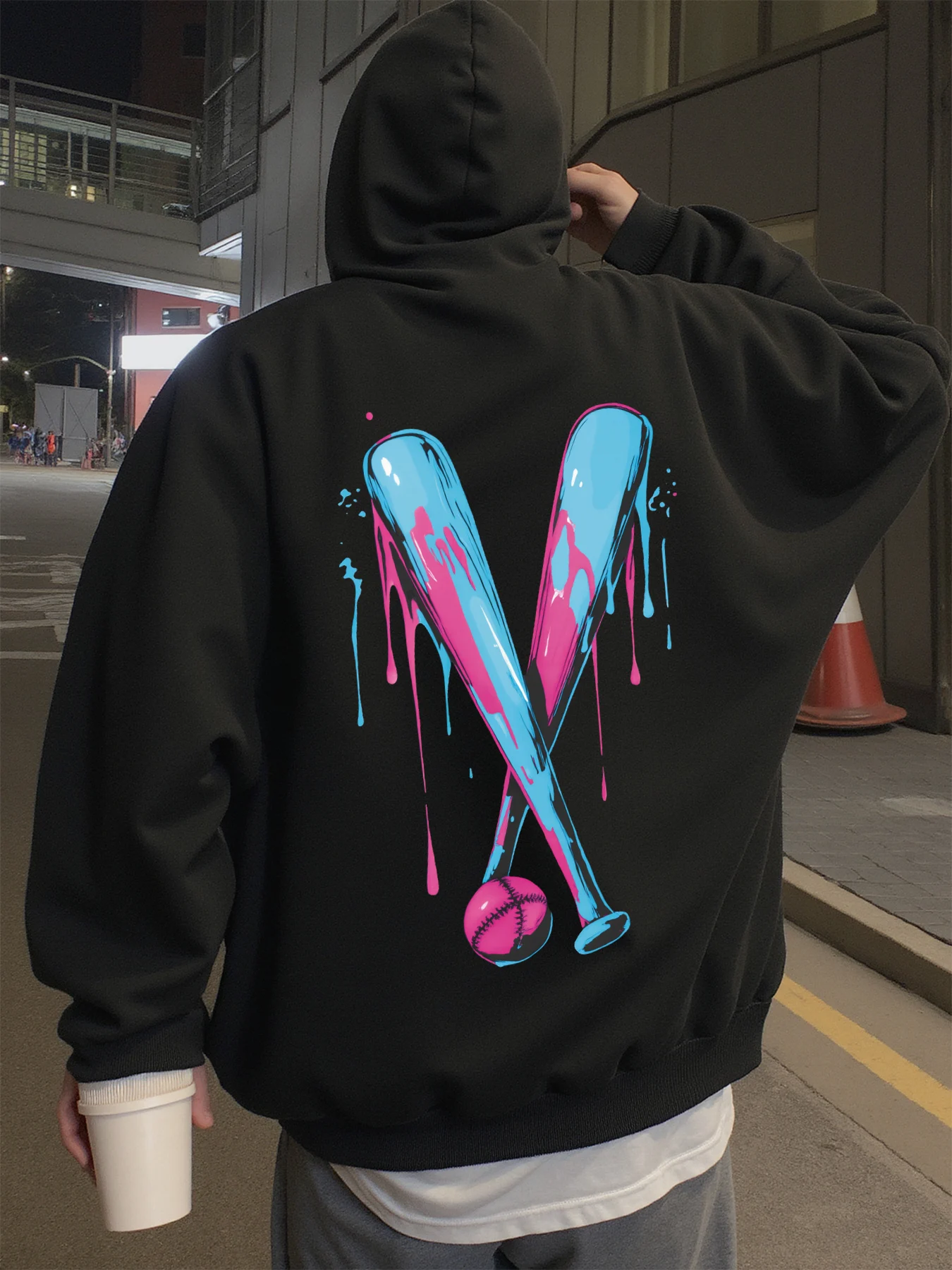 

Толстовка с капюшоном для мужчин, уличная одежда, розовые и синие толстовки с рисунком бейсбола, мужская одежда на весну, осень и зиму.