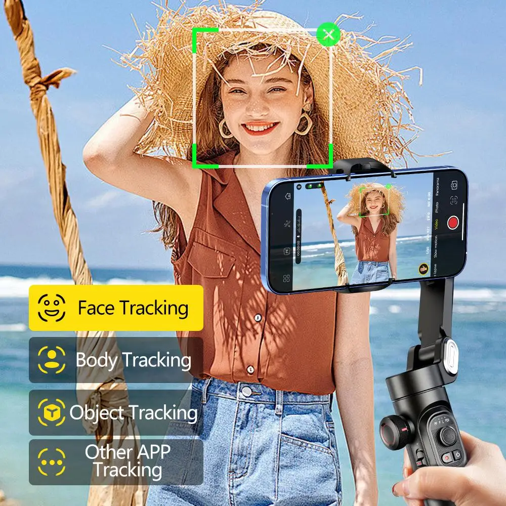Estabilizador de cardán AOCHUAN Smart XE, soporte de mano plegable de 3 ejes para iPhone Android con rueda de enfoque para transmisión en vivo de Vlog
