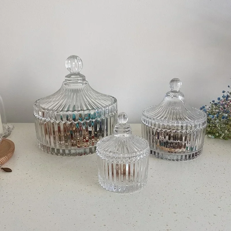 Transparent yurt glass jar storage jar wedding candy jar wax jar glassware with lid spot  jewelry boxes and packaging